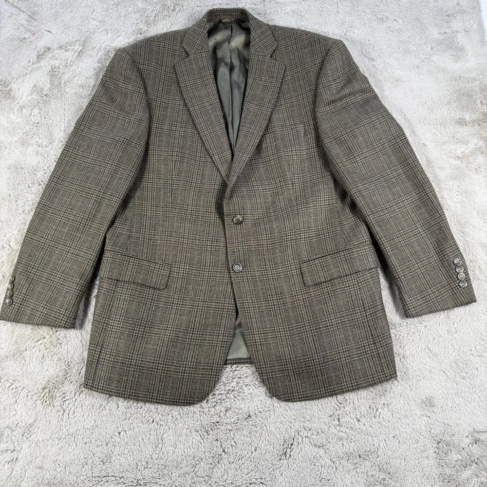 Botany 100 Lambswool Blazer Men 42 Short Brown Plaid TwoButton Sport Coat Jacket